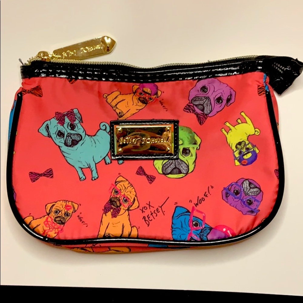 Betsey Johnson Pink Pug Cosmetic Bag